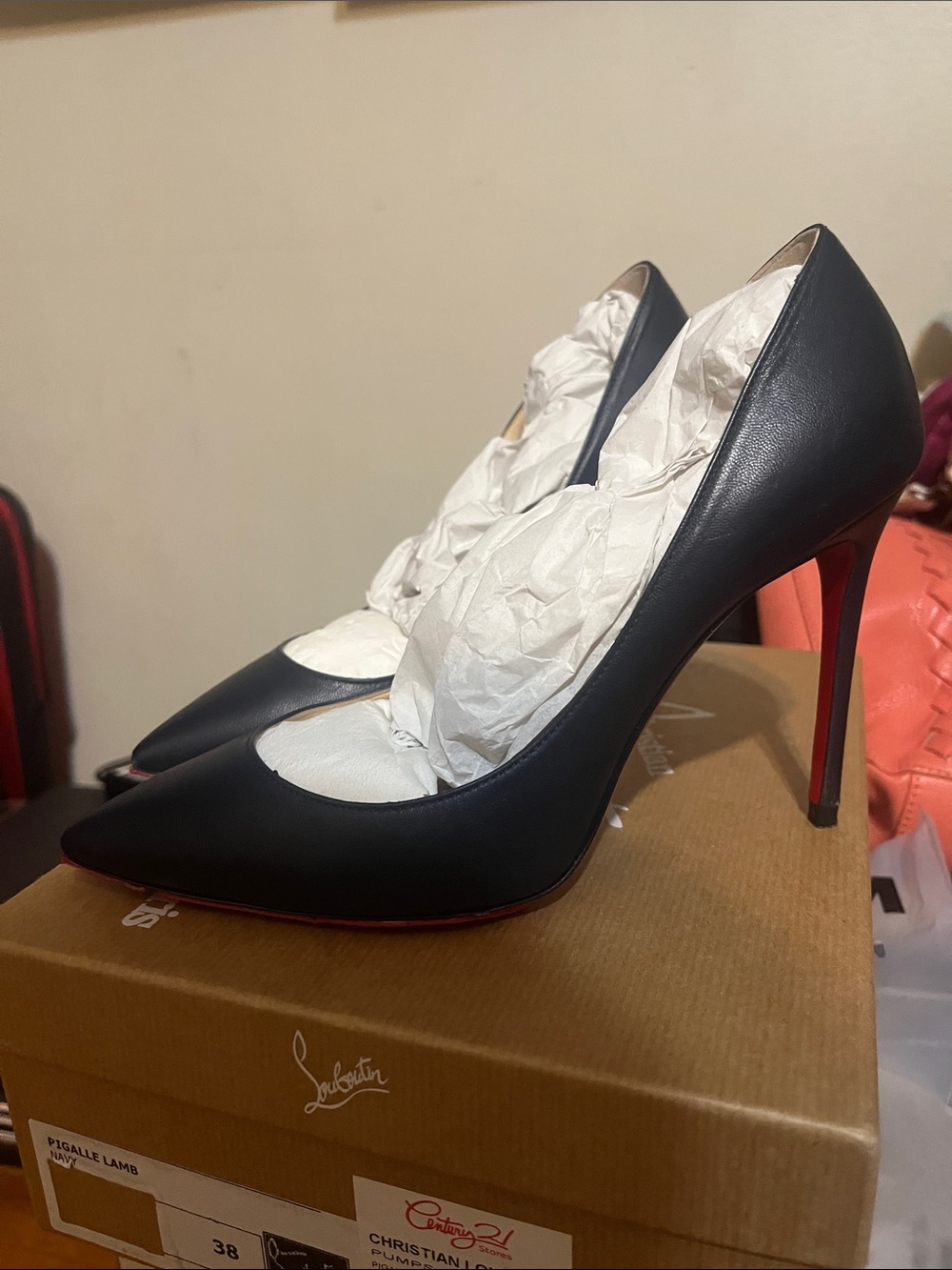 Christian Louboutin Navy Leather Pointed Toe Pigalle Lamb Pumps with Red Soles